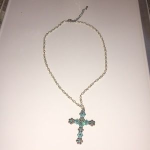 Teal and Amber cross necklace